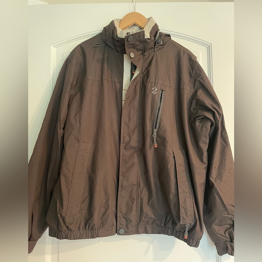 Izod Men's Dark Brown Performance Jacket Fleece Lined Wind Breaker